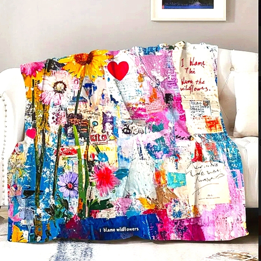 Twin Blanket Bohemian Flannel fleece Throw Blanket Floral Pink blue Comforter
